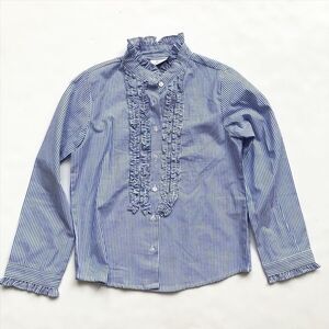 epk blue stripe ruffle button down shirt EUC 8Y